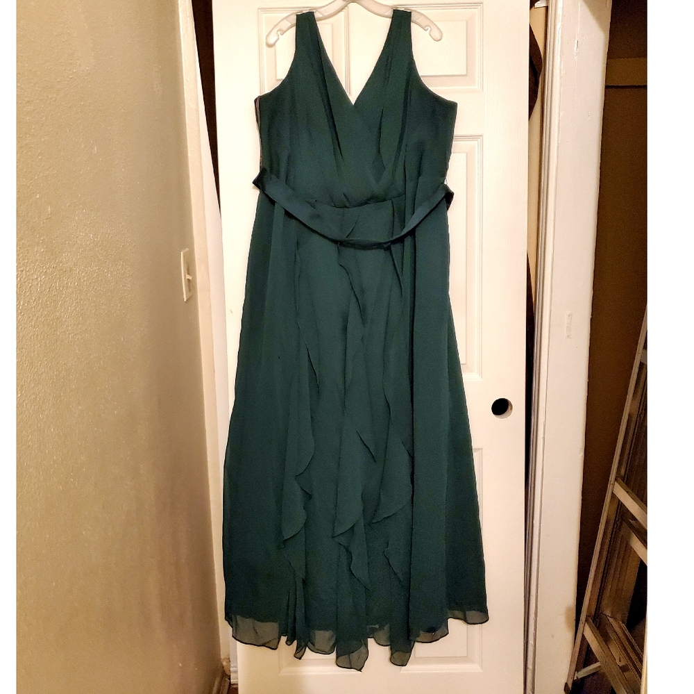 VNeck Wrapped Bodice Dress with Satin Belt
